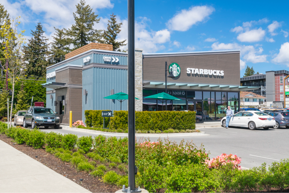 Image depicting landscaping in front of Starbucks.